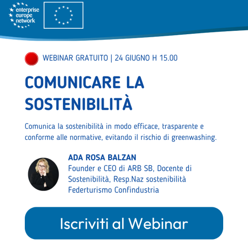 Locandina webinar EEN Comunicare la sostenibilità