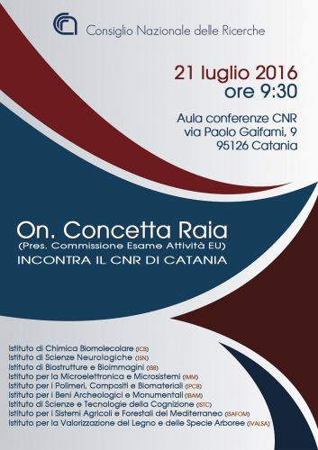 L'On. Concetta Raia (Pres. Commissione Esame Attività EU), incontra il CNR di Catania.