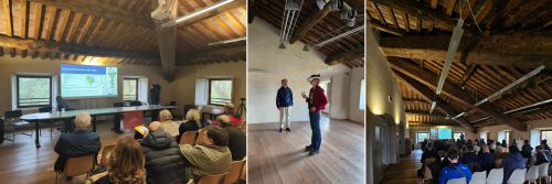 Gianpaolo Coro (Cnr-Isti) illustra i risultati della ricerca / Una volontaria LIPU prova la demo VR / La sala del convegno