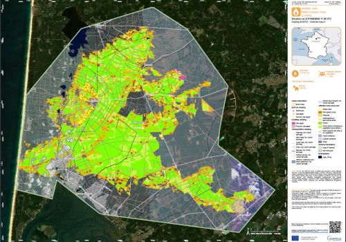 Copernicus CEMS, mappatura dell'estensione e valutazione dei danni degli incendi boschivi di luglio 2026 nella regione Nouvelle-Aquitaine, Francia