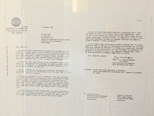 La lettera del 1968 con cui il prof. Cavalli Sforza chiedeva di istituire l'Istituto di genetica del Cnr a Pavia