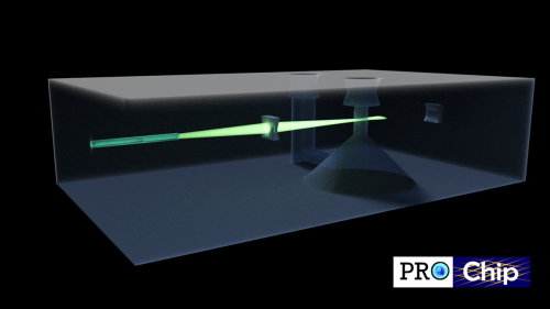 Rendering of the optofluidic super-resolution microscope on chip fabricated by femtosecond laser writing