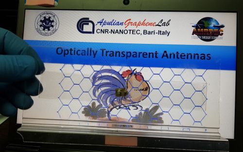 Antenna a base di grafene. L'immagine mostra la trasparenza del dispositivo