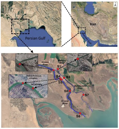  Ubicazione delle risorse di acqua dolce di Abadan e dei siti di campionamento