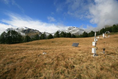 Torgnon, Valle d'Aosta. Sito di monitoraggio dell'assorbimento di CO2 da parte degli ecosistemi appartenente alle reti di ricerca Europee ICOS e eLTER (foto: Marta Galvagno, licenza CC4-BY)