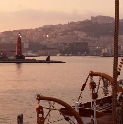 Tavola Strozzi contemporanea - Il Molo San Vincenzo, il porto e la città visti dalla nave scuola 'Palinuro' della Marina Militare