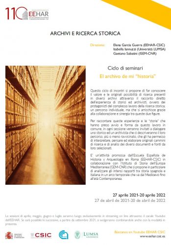 La locandina del ciclo di seminari «El archivo de mi 