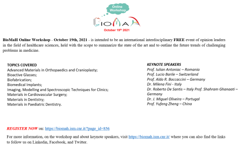 BioMah Online Workshop - Topics and Keynote speakers
