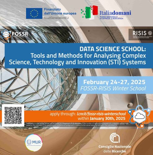 FOSSR RISIS Winter School on Data Science on Tools and methods for analysing complex Science, dal 24 al 27 febbraio 2025. ONLINE