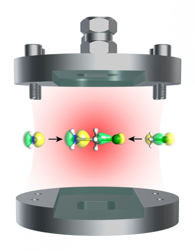 Orbital interpretation of a chemical reaction happening under strong coupling conditions in an optical cavity