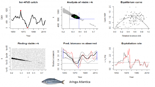 Esempio di output prodotto dal modello CMSY. Analisi della sostenibilità della pesca dell'aringa atlantica