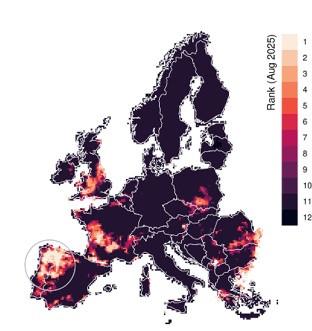 Mappa aree europee interessati dagli incendi di agosto 2025